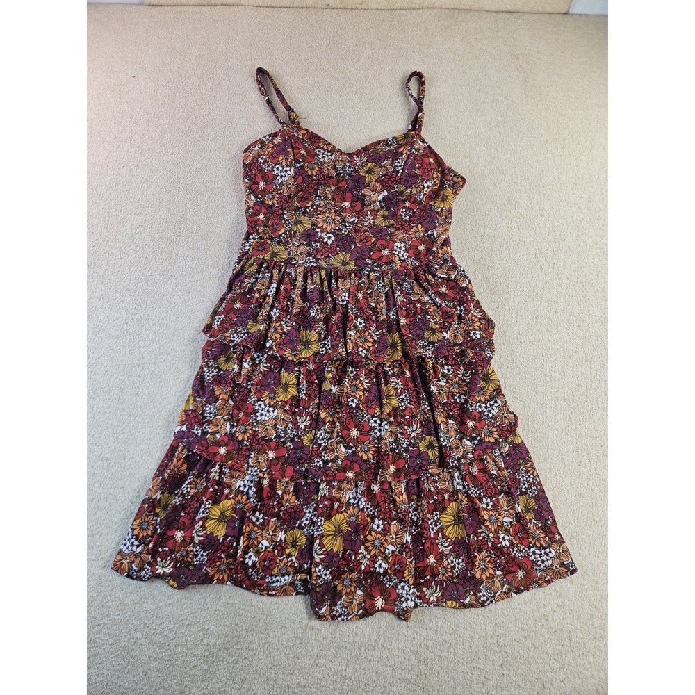 By & By Women's Medium Floral Tiered Ruffle Spaghetti Strap Dress Boho